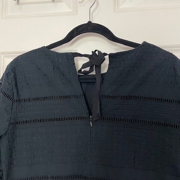 J. Crew Black Eyelet Sheath Dress Ruffled Sleeves, Size 6 Cocktail Office Modern - Picture 7 of 9
